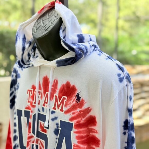 Polo Ralph Lauren Team USA Tie-Dye Hoodie Red, White, & Blue | Men's L/S Shirt - Picture 4 of 6